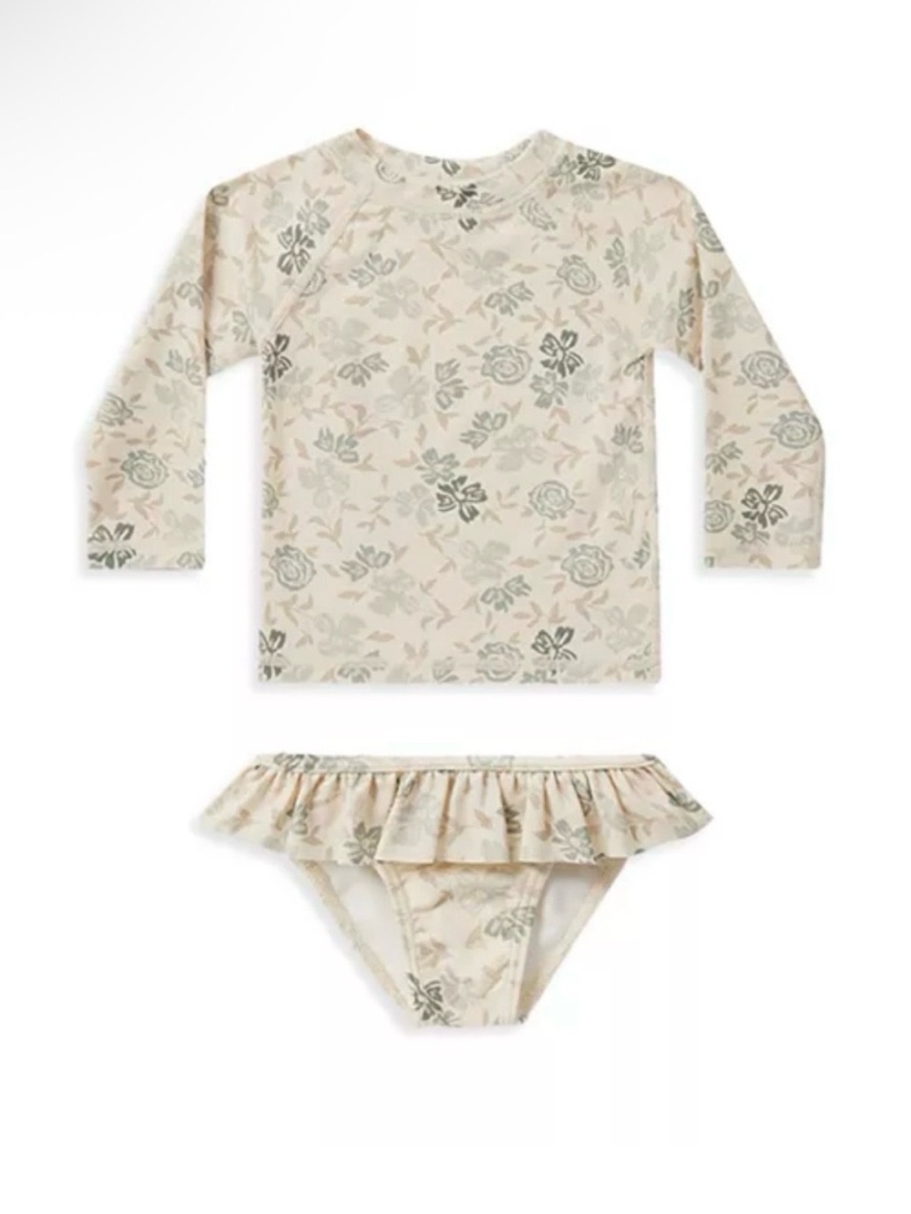 Rylee + Cru Cream Floral Long-Sleeve Rashguard Swimsuit set